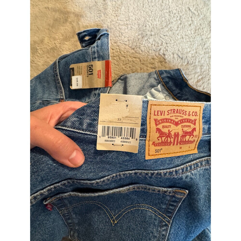 Levi's 501 Mid-Thigh High Rise Straight Fit Denim Shorts Oxnard Choice Sz 33 NWT - Picture 5 of 9